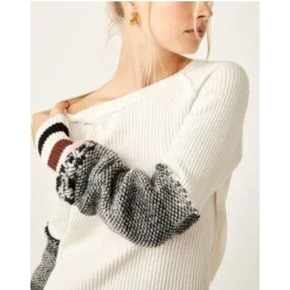 Free People We The Free Waffle Knit Long Sleeve Top, Size XS Mixed Media - Picture 2 of 13